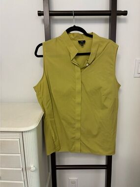 Talbots sleeveless summer Green Button Front Top wrinkle free non-iron SZ 16